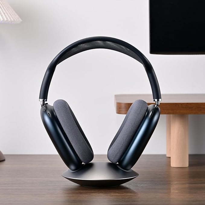 All-Aluminum Headphone Stand for AirPods Max, Full CNC-Machined Metal Base with Soft Silicone Contact Pad, Futuristic Ring Design, Stable Desktop Display Dock (Gray)