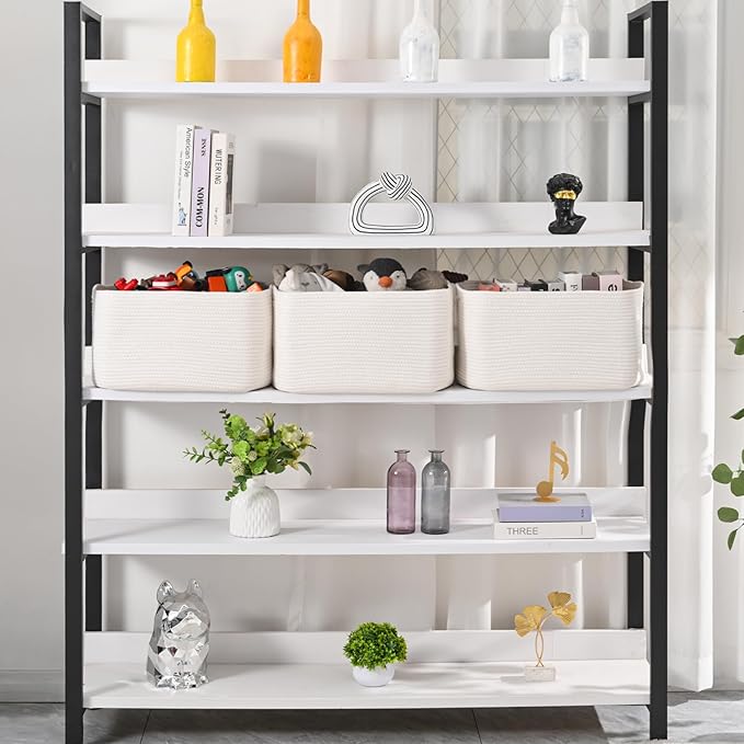 ICERZCZ Large Storage Baskets for Organizing Shelves, Woven Cotton Rope Bins for Baby Nursery Organization, Book Toy Towel Organizer, 17"x13"x9.5", 3 Packs, Off White