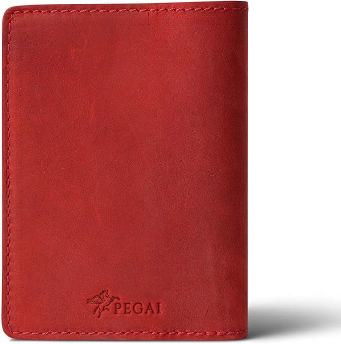 PEGAI Personalized Leather Passport Holder Cover Wallet Travel Essentials | 100% Soft Touch Rustic Travel Wallet Case, International Travel Must Haves | DeKalb (Rose Red)