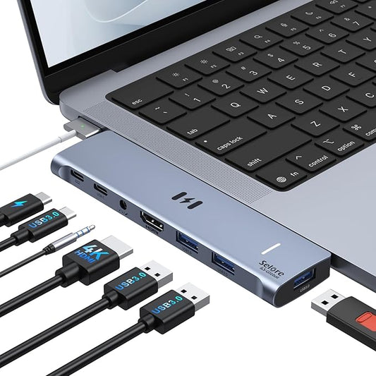 USB C Adapter HDMI Hub for MacBook Pro/Air M5 M4 M3 M2 M1 2025-2018 13" 15" 16", Mac USB C Hub Adapter 7-in-2, MacBook Accessories Dongle with HDMI, Thunderbolt 3, USB C&A Data Ports, 3.5mm Audio
