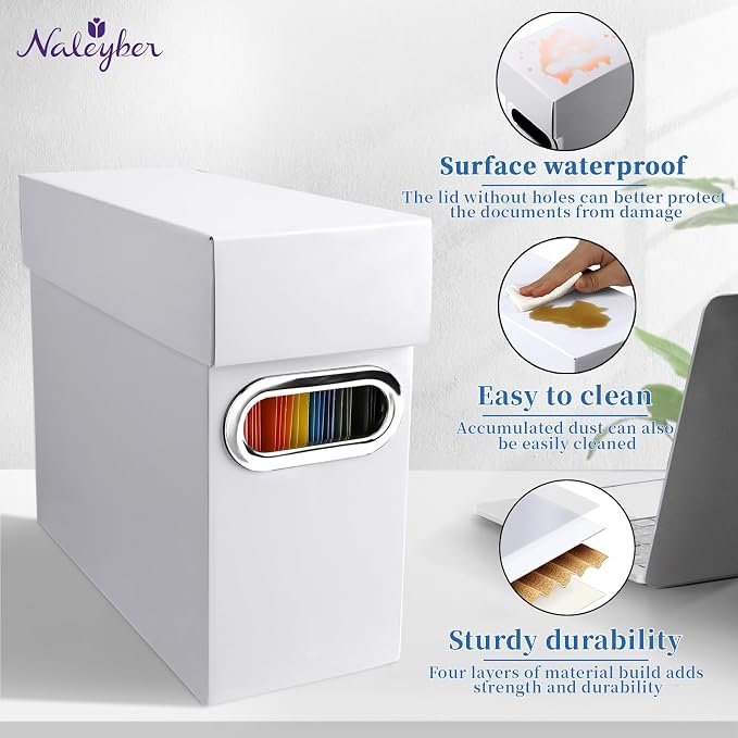 File Organizer Box with Lid & Handle, Thickened Cardboard Hanging File Folder Storage Boxes for Letter Size, Portable Filing Organizer for Office, Home, Classroom, White 2 Pack