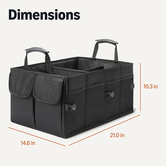 Amazon Basics Trunk Organizer for Car, Multi-Compartment Car Storage, Foldable, 13.5 Gallon, Black
