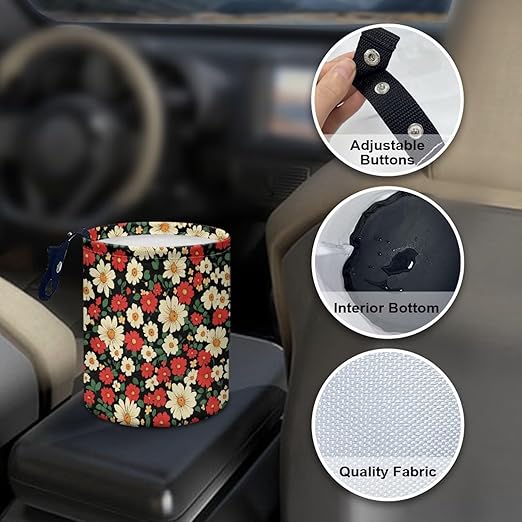 Car Trash Can Collapsible Auto Trash Bin Multipurpose Rubbish Holder Christmas Decoration for Front Seat, Back Seat, Floor, Headrest, Hippie Floral