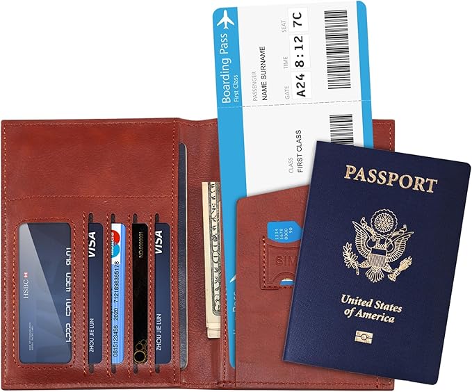 Passport Holder for Travel Essentials, Passport Wallet Cover Card holder Case for Travel Must Haves Accessories, Passport Book Holders for Women and Men, Dark Brown