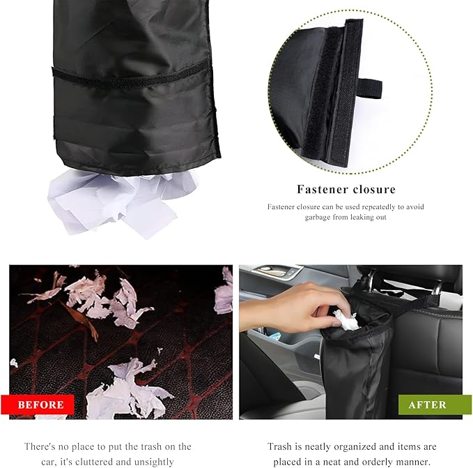 2 PCS Car Trash Bag, Large Capacity Washable Oxford Back Seat Hanging Bag with Elastic Opening, Auto Headrest Waterproof Trash Garbage Can for Outdoor Traveling Home Use