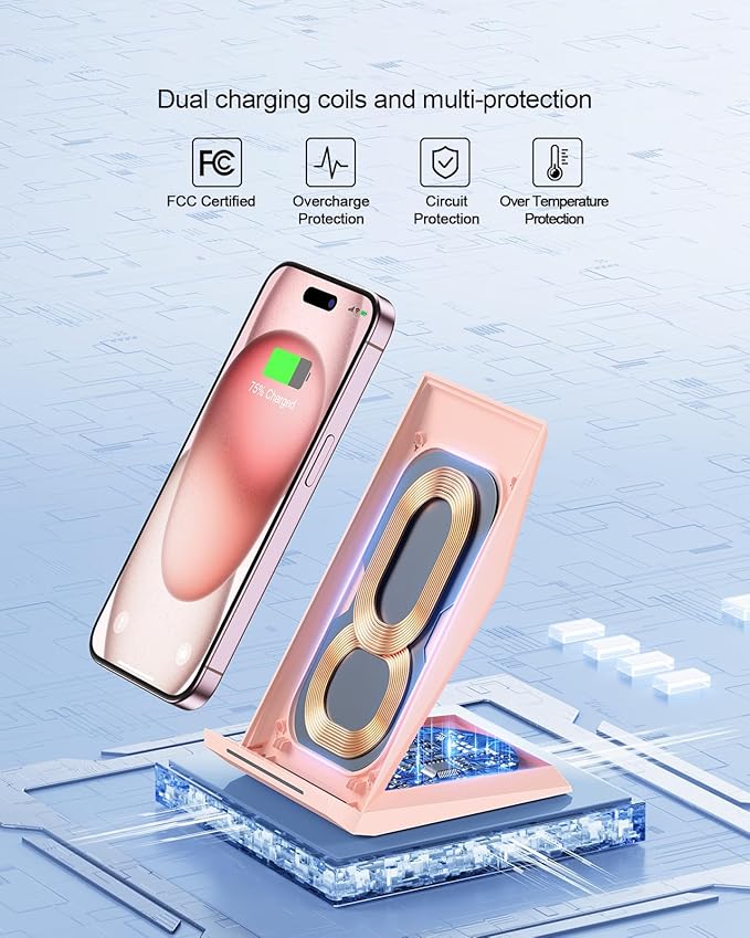NANAMI Wireless Charger - Wireless Charging Stand Compatible with iPhone 17/17 Air/16/15/14/13/12/11 Pro, 10W Phone Charger Dock Desktop Charging for Samsung Galaxy S26/S26+/S25/S24/S23/S22/S21/S20