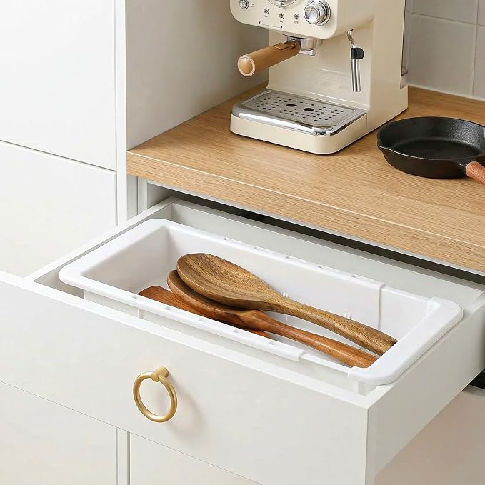 3 Pcs Expandable Drawer Organizer, Adjustable Drawer Organizer Trays Expandable Plastic Dividers Storage for Office Bathroom Bedroom Kitchen Desk (White)