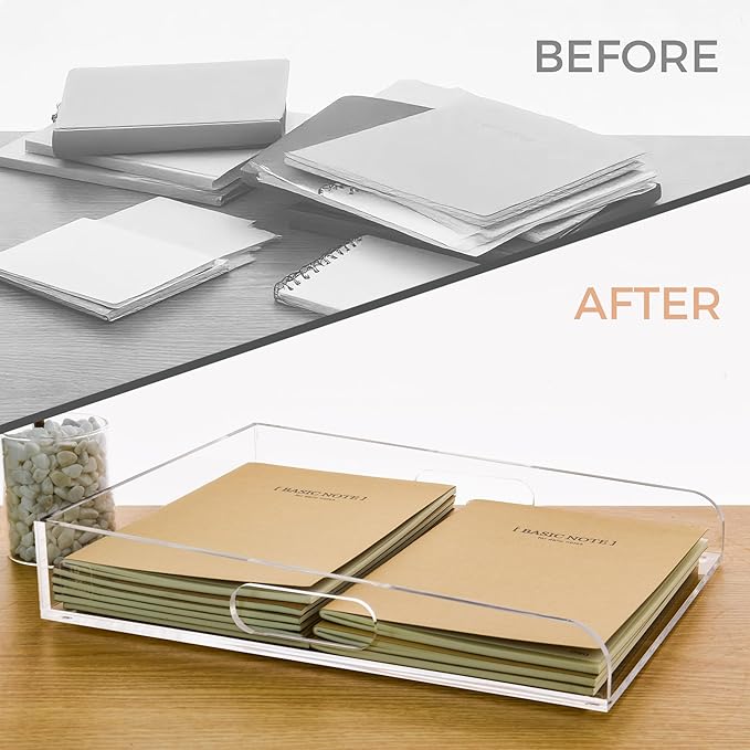 Clear Acrylic Paper Trays, Desk File Organizer, A4 Paper Holder, Low-Profile Desk File Sorter for Office/Home, Clear Stackable Letter Tray for Bills, Crafts, Notebooks - Vertical