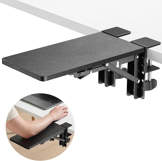 ETHU Desk Extender Tray, 11.8"x 5.9" Ergonomics Computer Arm Wrist Rest for Desk, Foldable Keyboard Drawer Tray Clamp On Mount Easy to Install, Armrest Support for Home and Office (Black)