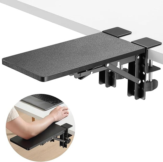 ETHU Desk Extender Tray, 11.8"x 5.9" Ergonomics Computer Arm Wrist Rest for Desk, Foldable Keyboard Drawer Tray Clamp On Mount Easy to Install, Armrest Support for Home and Office (Black)
