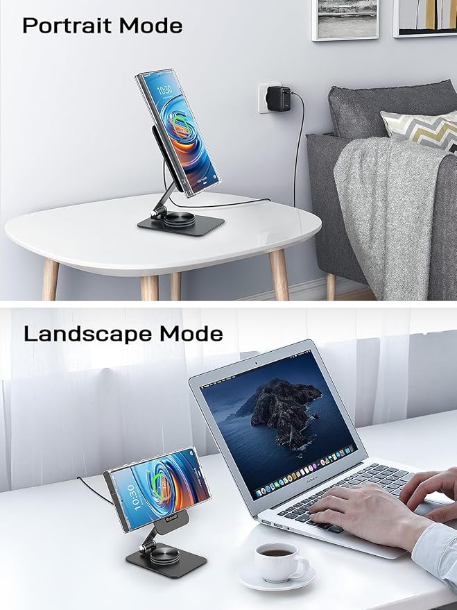 Compatible with MagSafe Charger, 15W Magnetic Charger Stand, 360°Rotation Base Adjustable Foldable Wireless Charger for Samsung Galaxy S26 Ultra/Z Fold7/Flip7/iPhone 17/Pixel 10 Pro/Pixel 10 Pro Fold
