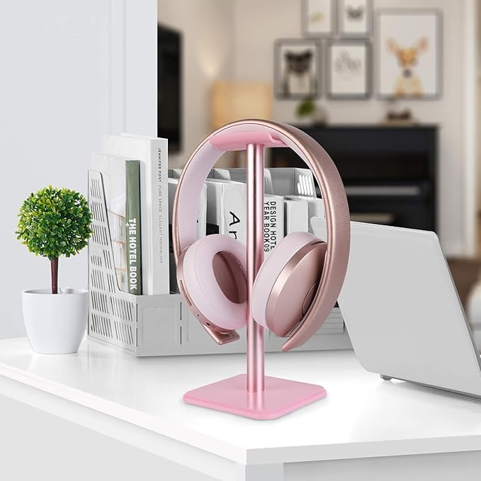 Geekria Aluminum Alloy Headphone Stand for Over-Ear Headphones, Gaming Headset Holder, Desk Display Hanger with Solid Heavy Base Compatible with Beats SoloPro, Bose QC35 (Pink)