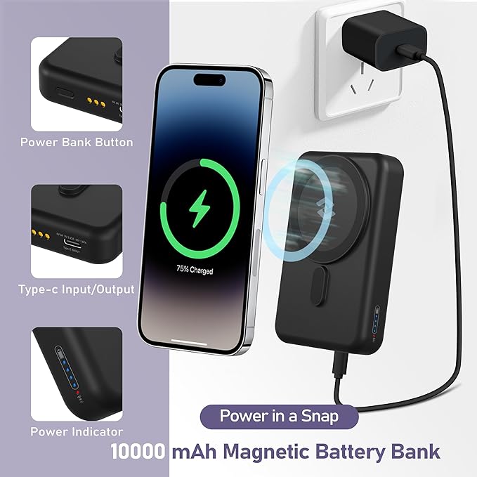 Smtcsl 3 in 1 Wireless Charging Station: 10000mAh Removable Power Bank Charger Stand for Phone/Watch/Air Pods - Portable Magnetic Battery Pack for Air 17 16 15 14 13 12 Series