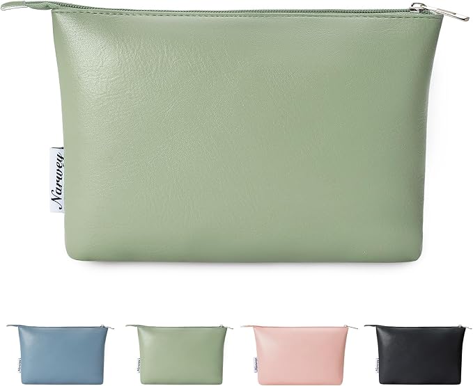 Narwey Small Makeup bag for Purse, Small Makeup Pouch for Purse Cosmetic Bag with Zipper, Cute PU Leather Make up Pouch for Women Girls (Mint Green)
