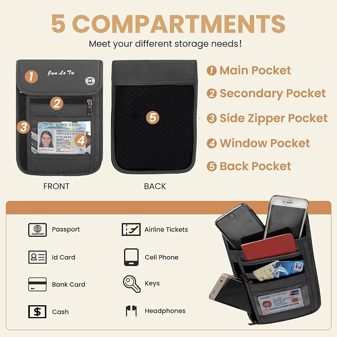 Passport Holder for Travel, RFID Passport Wallet with Visual Window Design, Multifunctional Document Organizer, Waterproof Travel Pouch Neck Wallet for Men and Women, Iron Grey