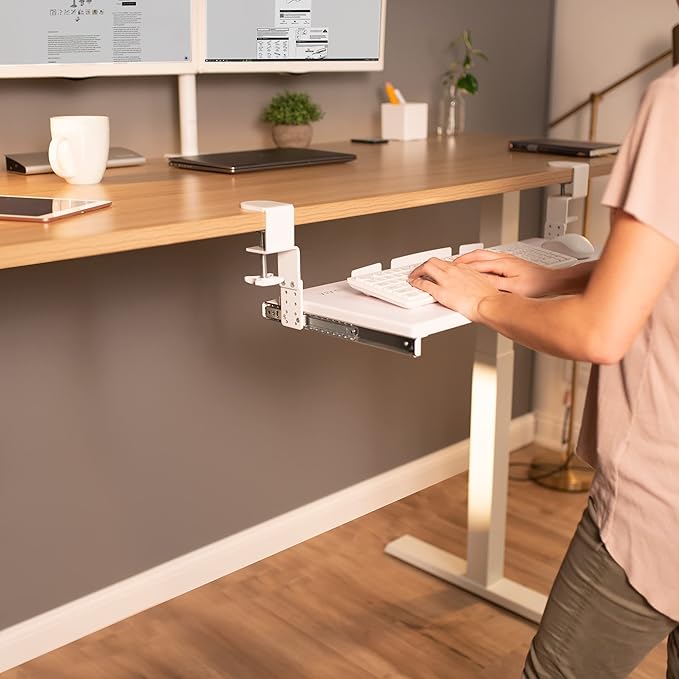 VIVO Large Height Adjustable Under Desk Keyboard Tray, C-clamp Mount System, 27 (33 Including Clamps) x 11 inch Slide-Out Platform for Typing, White, MOUNT-KB05HW