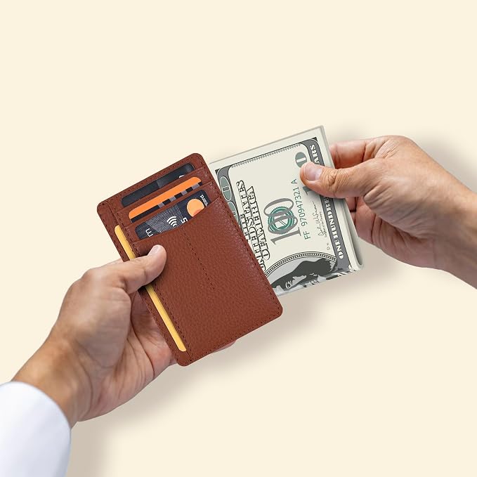Oak Leathers Leather Slim Minimalist Wallet for Men & Women RFID Front Pocket Leather Card Holder Wallets (Nappa Cognac Tan)