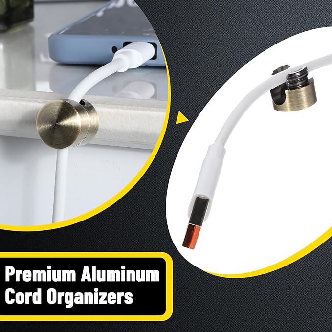 3 Pcs Cable Anchors for Desk, Adhesive Adjustable Cord Holder Cable Clips Premium Aluminum Cord Organizers Charger Holders Wire Management Keeper for Nightstand Desk Office