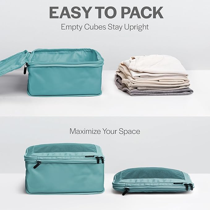 Aerotrunk Compression Packing Cubes for Travel - Luggage Organizer Bags - Double Zipper Packing Cubes for Suitcases (12-Pack, Teal)