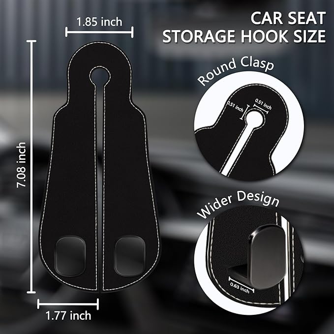 Blusabaca 2PCS Car Seat Back Storage Headrest Hooks, Black Purse Holder Bags Hanger, Double Metal Hook for Backseat Organizer, Women Car Accessories Organization