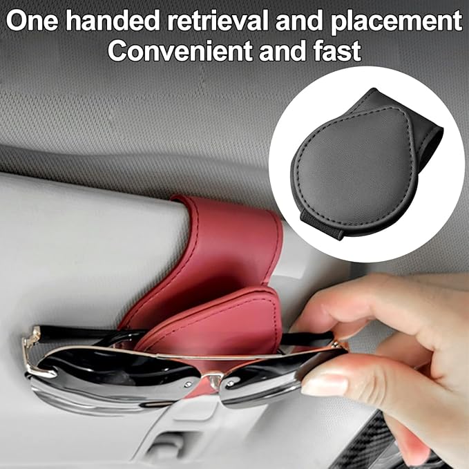 Mandark Magnetic Sunglass Holder for Car Visor, Leather Vehicle Eyeglass Hanger Clip, Automotive Interior Ticket Card Glasses Organizer Clamp Accessories, Universal for SUV, Sedan, Truck(Black)