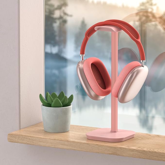 Headphone Stand, Desktop Headset Holder Desk Earphone Stand Aluminum Headset Hanger Headphone Rack Stand to Hold Earphones Such as Airpods Max, Sony, Beats, Bose, Razer, HyperX(Pink)