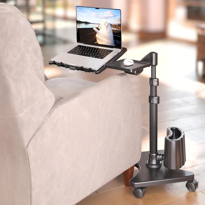 LEVO G2 Deluxe Adjustable Laptop Stand ??Rolling Computer Desk & Ergonomic Table for Bed, Sofa, or Office ??Portable Mobile Workstation with Tilt ??Fits Devices up to 16??- Charcoal & Black
