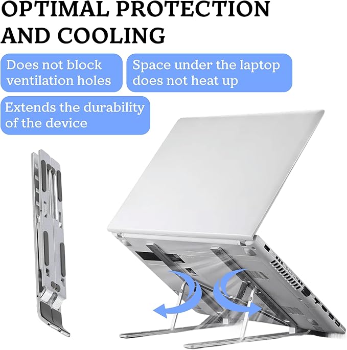 FlexElevate 7-Level Adjustable Laptop Stand, Silver Color, Carbon Steel Ergonomic Riser for Desk, Compatible with 9''-17.3'' Laptops, Portable & Sturdy Holder