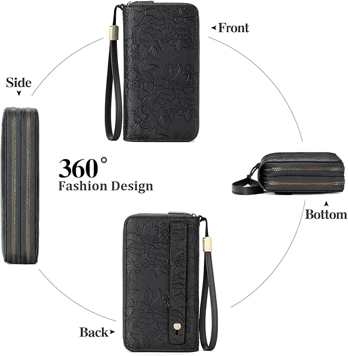 GAEKEAO Wallet for Women Clutch RFID Blocking Wristlet Leather Purse Large Capacity Credit Card Holder with Grip Hand Strap