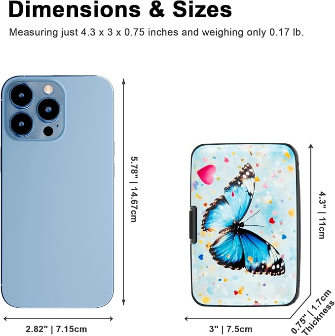 Credit Card Holder for Women Men RFID Blocking Wallet Small Business Metal Slim Mini Aluminum Hard Case (Colorful Hearts Butterfly)