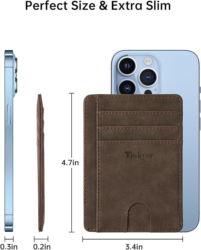 Teskyer Slim Wallet for Men, Minimalist Front Pocket RFID Blocking Leather Wallet Credit Card Holder for Men & Women