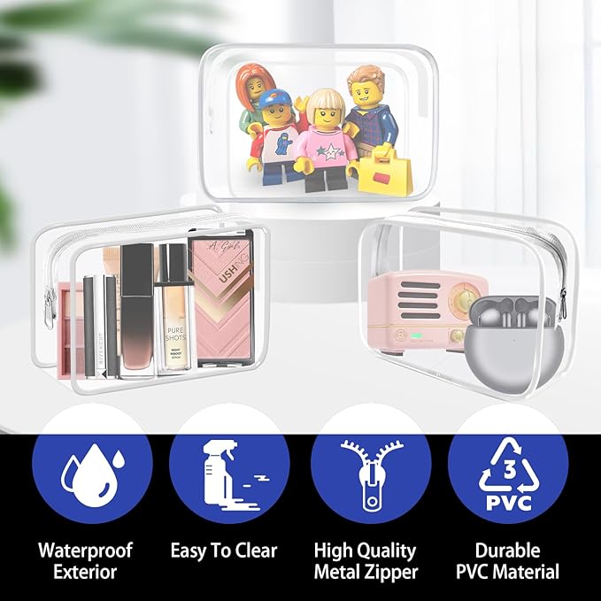 YedsIntu 16 Pieces Small Clear Makeup Bag PVC Zippered Pouches, TSA Approved Toiletry Bag for Travel, Waterproof Cosmetics Bag Vinyl Plastic Organizer Case for Vacation Bathroom
