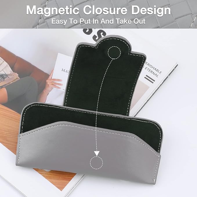 KINIVA Sunglasses Holder for Car Visor Leather Glasses Case with Clips for Car Visor Automotive Interior Visor Accessories Apply to All Car Models (10 Grey)