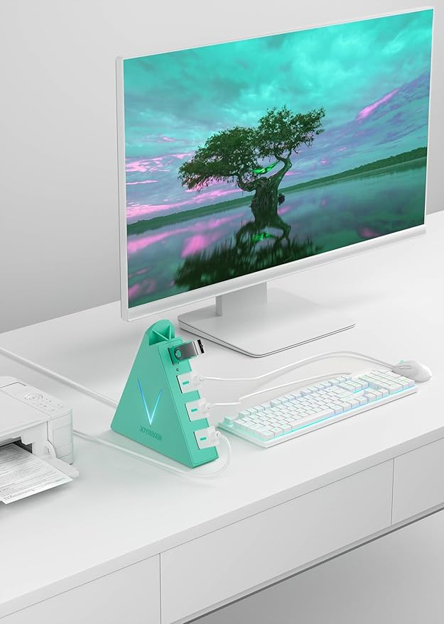 USB 3.0 Hub,4 Port USB Hub Tower,2ft Cable USB Splitter for PC, Xbox One, PS4, PS5, iMac, Surface Pro, XPS, Laptop, Desktop, Flash Drive, Mobile HDD (Green)