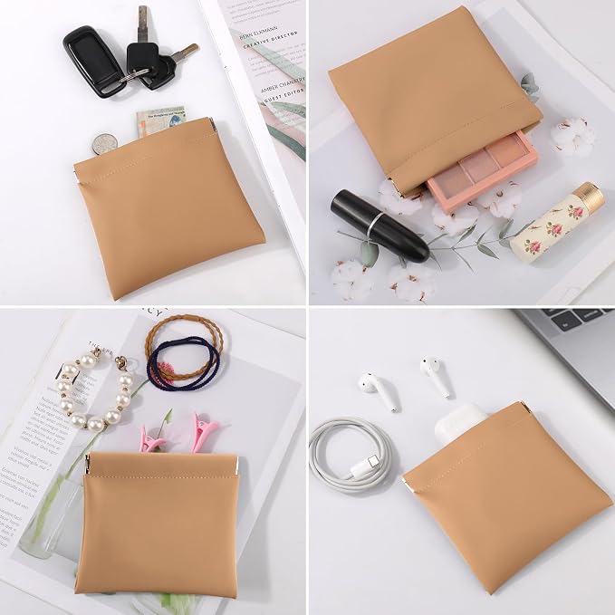 BUSOHA 3 Pack Small Makeup Bag for Purse - Mini Portable Cosmetic Bags for Women, Coin Purse Lipstick Cosmetic Accessories Organizer, Small Travel Kit Storage Pouch(Brown)