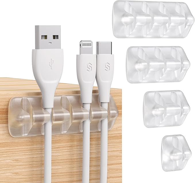 Syncwire Clear Cable Clips - Cord Holders - Self Adhesive Cable Management Organizer - Home, Office, Cubicle, Car, Nightstand, Desk Accessories - Gift Ideas Men, Women, Dad, Mom (5 Packs/15 Slots)