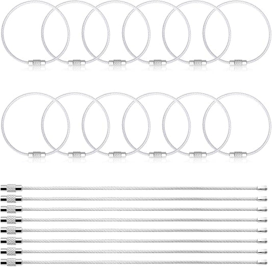 12 Pack 6" Key Ring Wire Keychain Cable Keyring Keychain Holder Clips Large Loops for Car Keys Tags, Luggage Bag Tags, Crafts (Silver, 2mm)