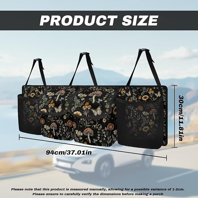 Mushroom Car Trunk Organizer Butterfly Large Capacity Car Organizer SUV Backseat Hanging Car Storage Bag with Lids Collapsible Cargo Storage Fit for Van,SUVs