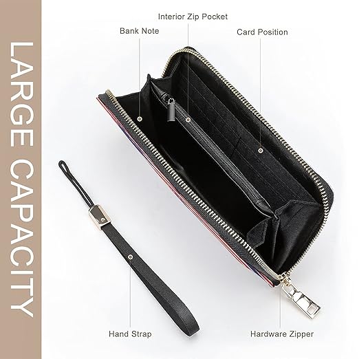 Clutch Wallet Holder for Women Men American Eagle Pattern Colorful Portable Accordion Zipper Credit Card Storage Bag Waterproof Purse Leather Wallet for Travel Work Shopping