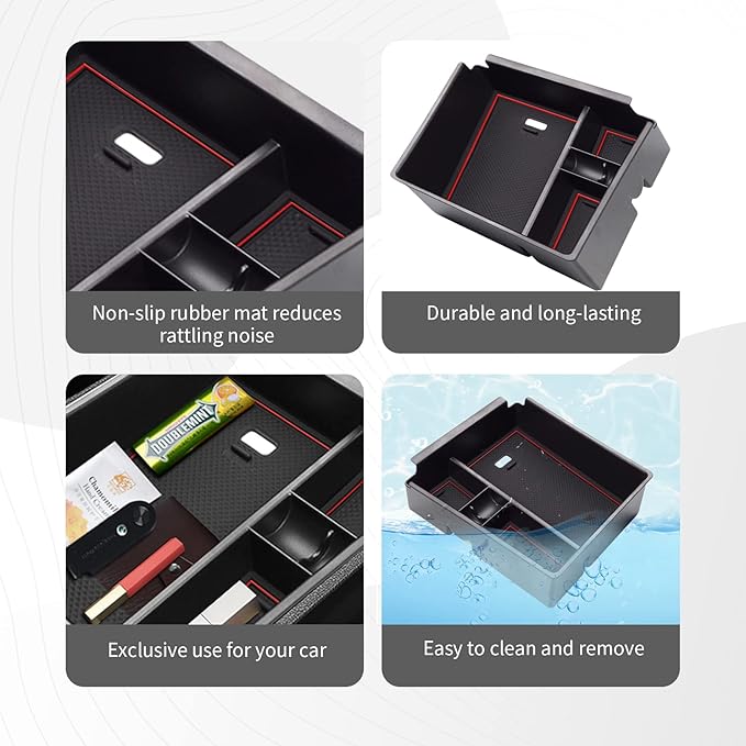 CDEFG Center Console Organizer Tray for 2022 2023 2024 Santa Cruz Pickup Truck Armrest Storage Box Secondary Insert Tray Container ABS Material 2022 2023 2024 Santa Cruz Interior Accessories (Red Mat)