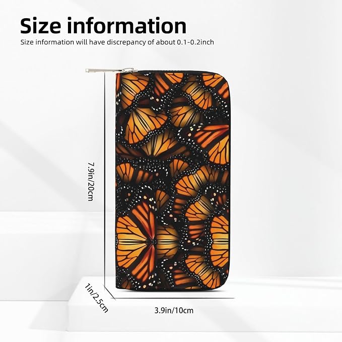 Orange Monarch Butterflies Wallet for Men Women Elegant Long Clutch Zip Around Travel Leather Coin Purse Large Capacity Credit Card Holder Handbag
