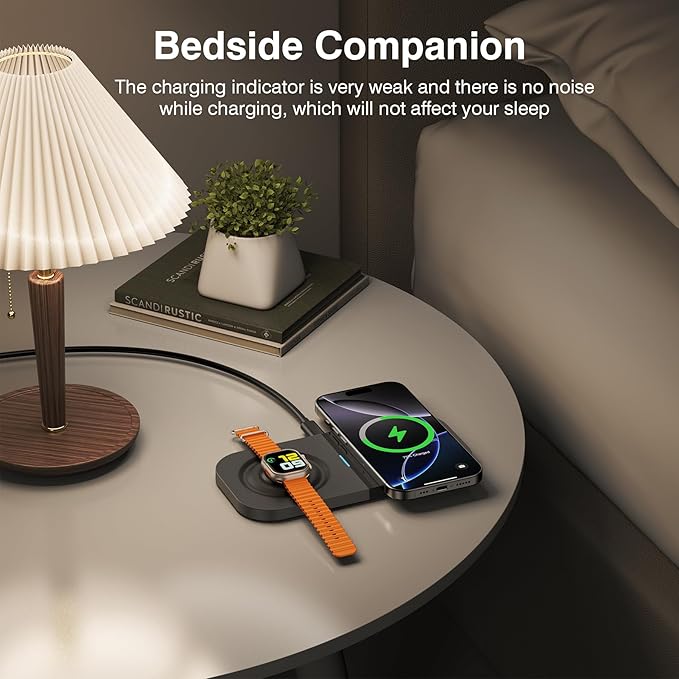 Magnetic Wireless Charging Station,2 in 1 Travel Fast Wireless Charger for iPhone 17/16/15/14/13/12 Series, Magnetic Qi Certified Charger Dock Stand for AirPods & Apple Watch Series