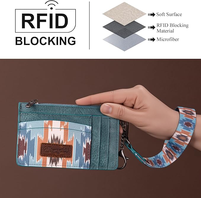 Montana West X Wrangler Small Credit Card Holder for Women Aztec Keychain Wristlet Wallet Slim Credit Card Wallet, Card Cases & Money Organizers with Coin Purse