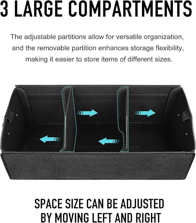 Fyzeoty Car Organizers for Trunk for Suv Sedan, Leather Storage Box,Extra Large,Magnetic Lid,Collapsible and Adjustable, S004, Black