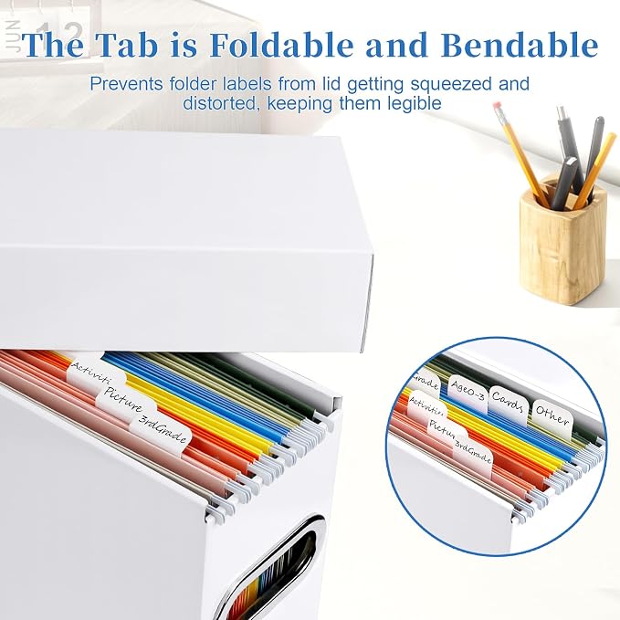 File Organizer Box with Lid & Handle, Thickened Cardboard Hanging File Folder Storage Boxes for Letter Size, Portable Filing Organizer for Office, Home, Classroom, White 2 Pack