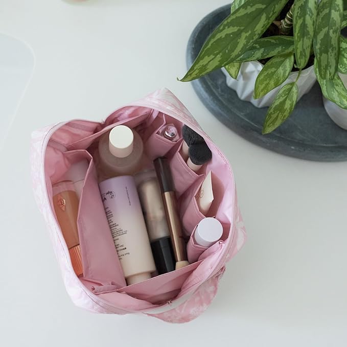 Tiny Twinkle Waterproof Travel Toiletry & Makeup Bag Organizer | Makeup Pouch with Multiple Compartments & Snap Handle for Travel | Gift for Teen Girls and Women (Toile)