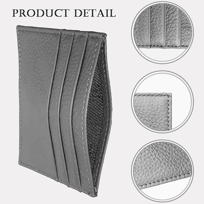WOXVM Credit Card Holder Wallet RFID Blocking Slim Credit Card Cases Holder Premium Leather Minimalist Front Pocket Small Wallet with 6 Card Slots and 1 Pockets for Men Women (Grey)