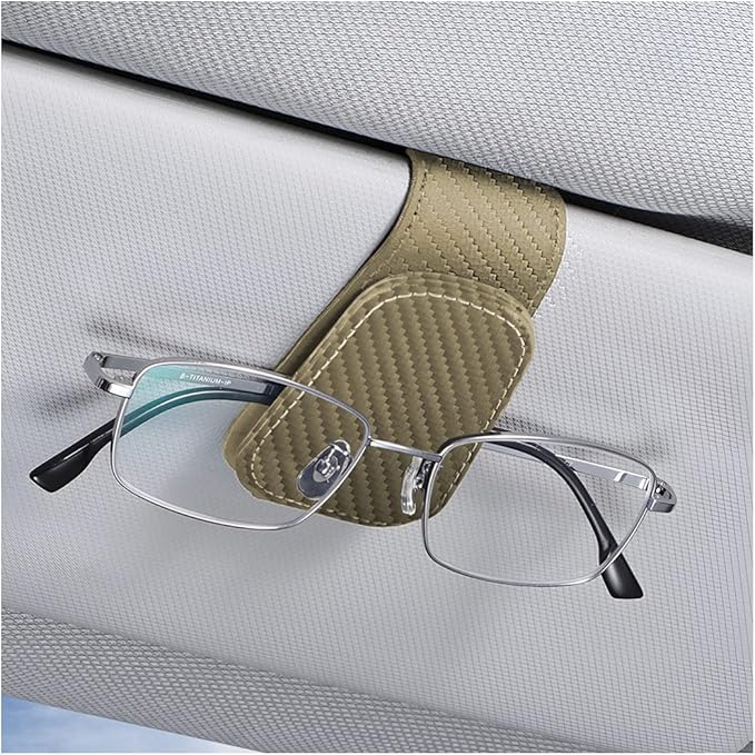 AICEL Sunglasses Holders for Car Sun Visor, Leather Eyeglasses Hanger Mounter, Magnetic Glasses Holder and Ticket Card Clip, Auto Interior Accessories Universal for SUV Pickup Truck