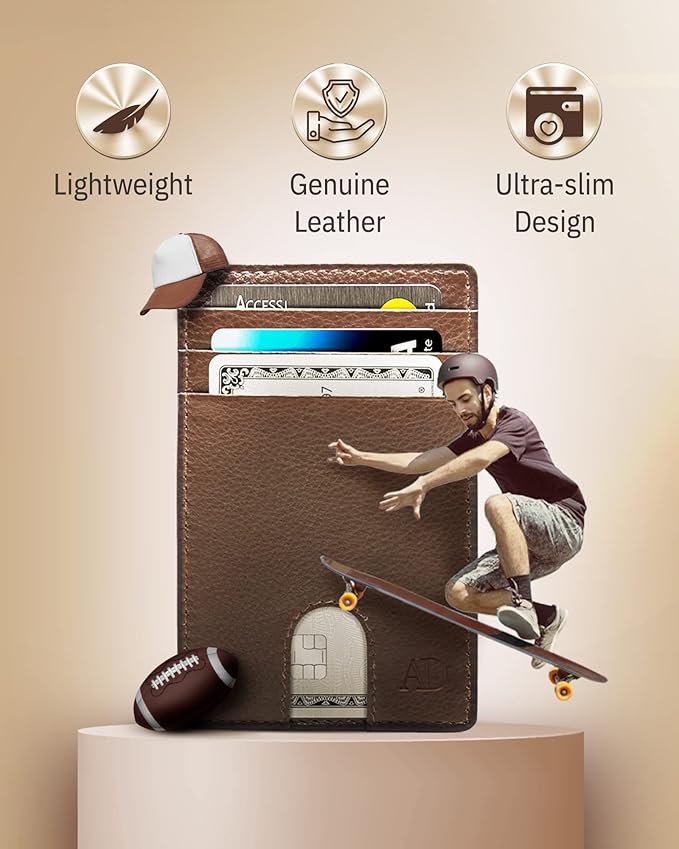 Access Denied REAL LEATHER Slim Minimalist Mens Wallet - Thin Front Pocket RFID Credit Card Holder Wallets For Men Holiday Gifts For Him
