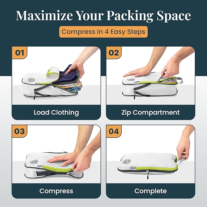 Extra Large Compression Packing Cube 6 Piece Set for Travel and Check Luggage by TRIPPED Travel Gear